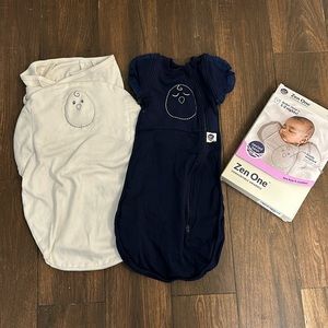 Nested bean swaddle and zen one 3-6 month transition swaddle with zip arms